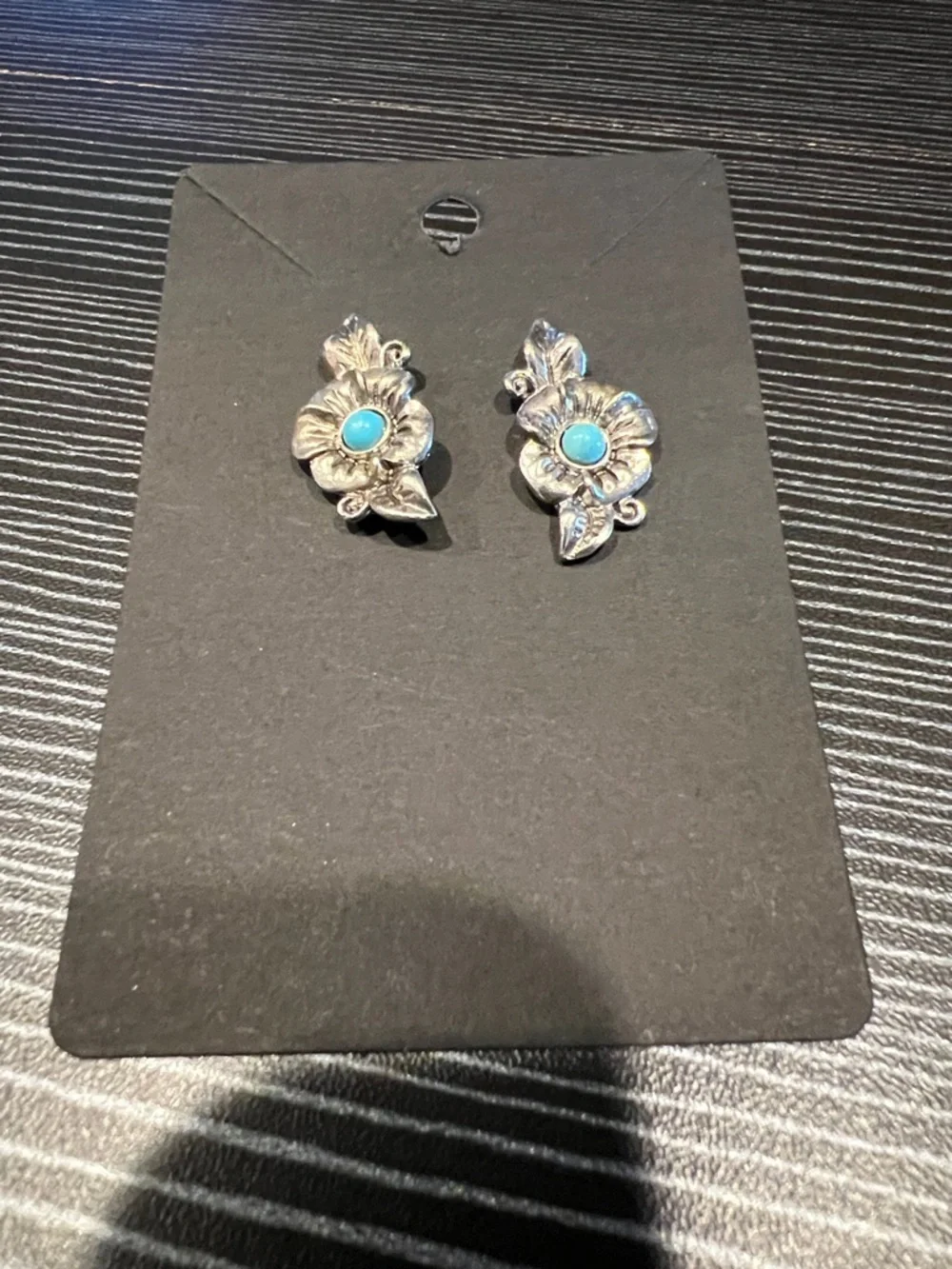 Silver Floral Earrings with Turquoise Accent Post Earrings NIP
